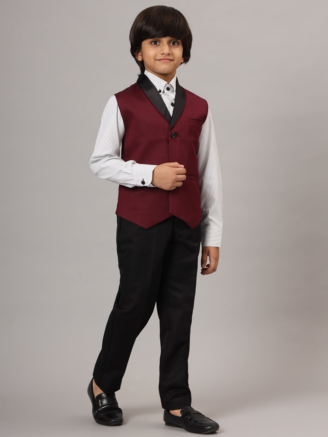 Boys Maroon Tuxedo Waistcoat - Tahvo India