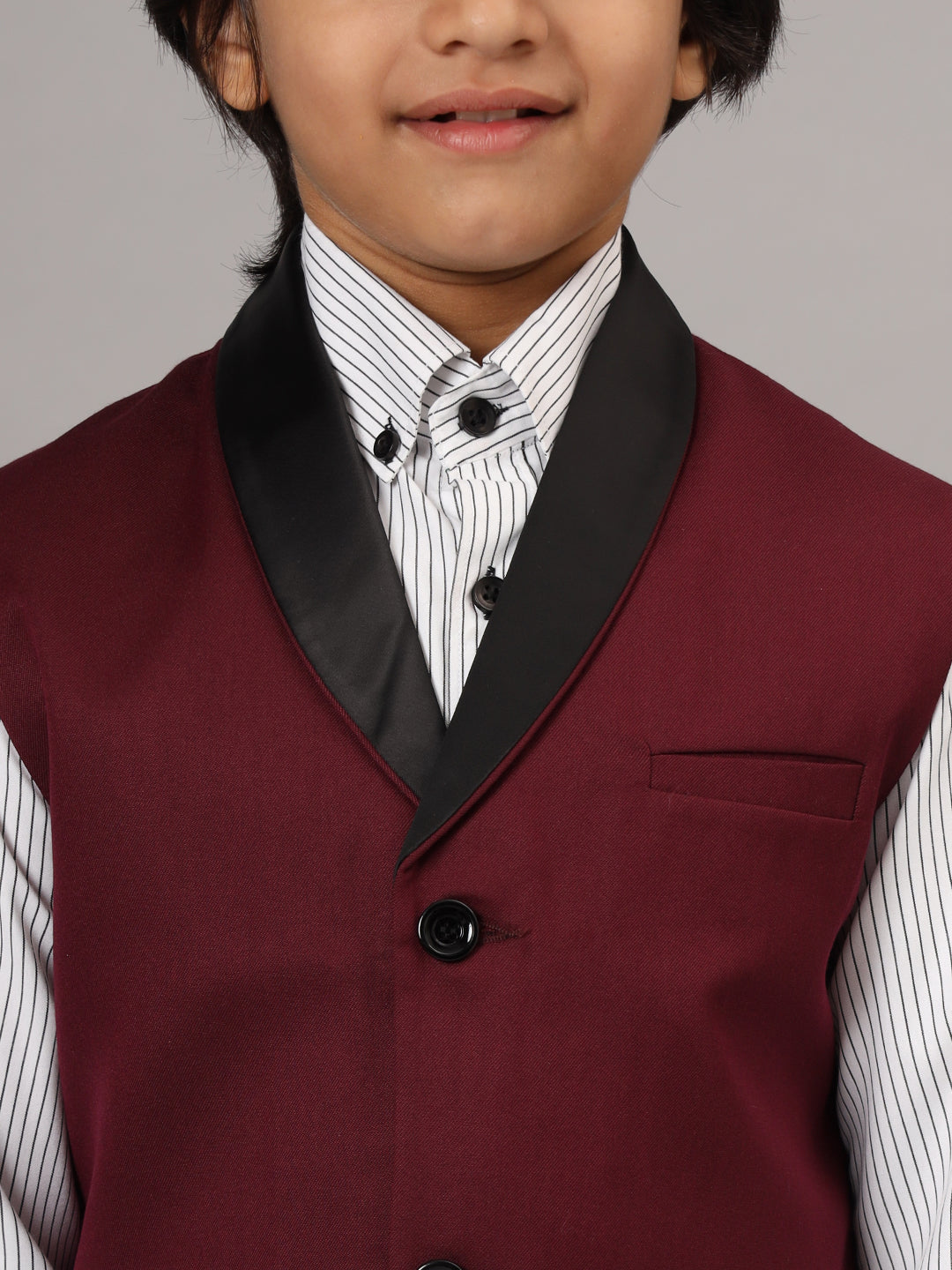 Boys Maroon Tuxedo Waistcoat - Tahvo India