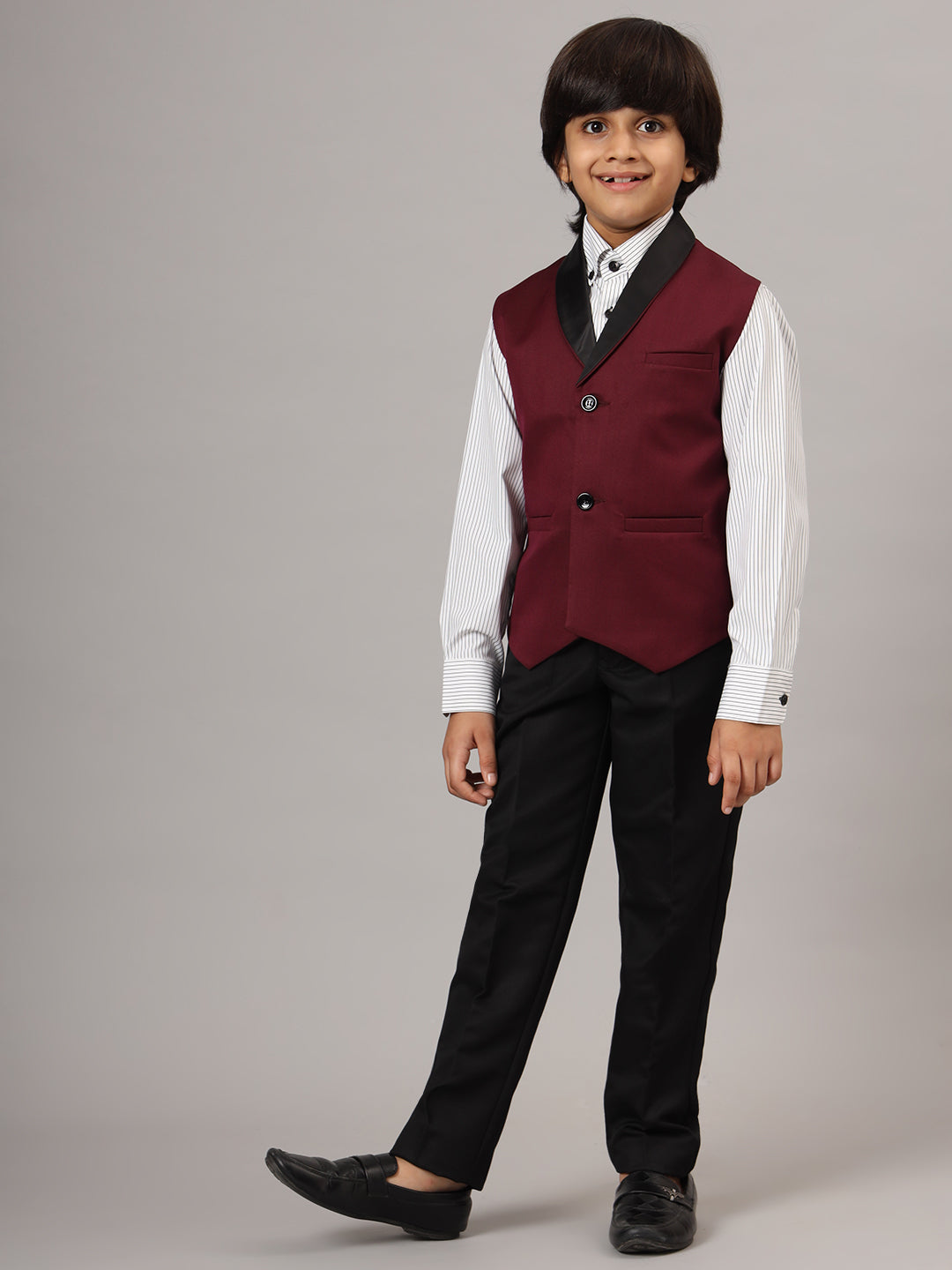 Boys Maroon Tuxedo Waistcoat - Tahvo India