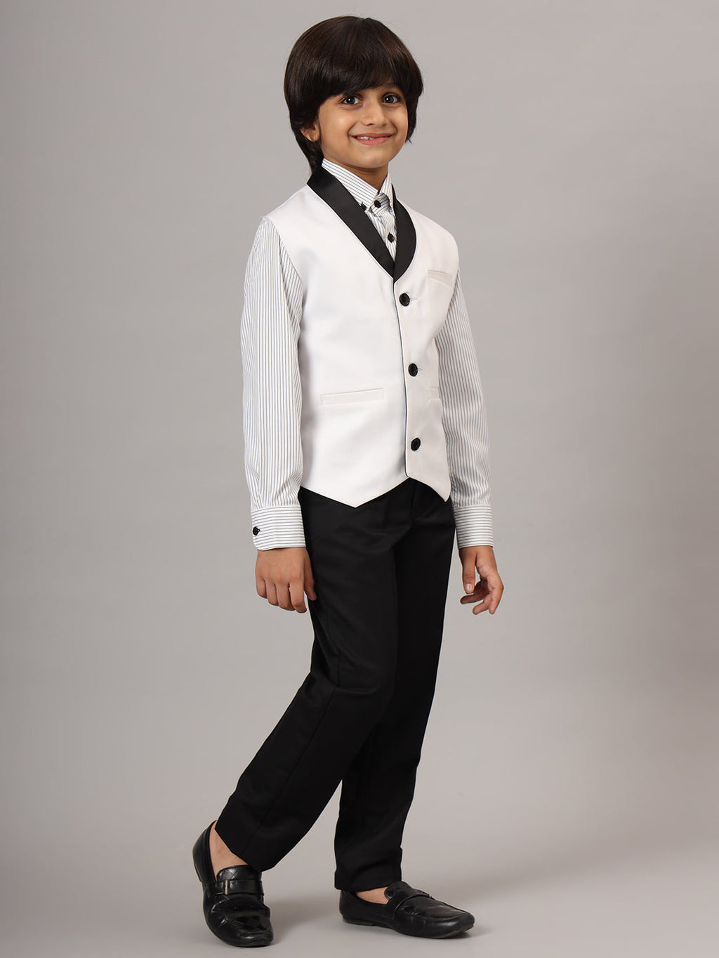 Boys White Tuxedo Waistcoat - Tahvo India