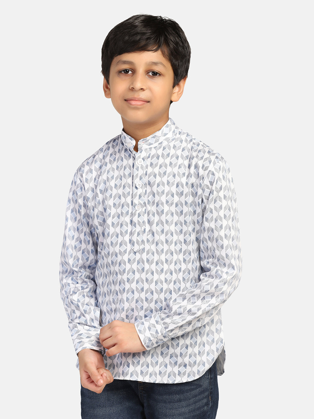 Kids White Printed Shirt Kurta - Tahvo India
