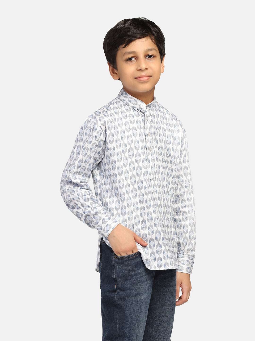 Kids White Printed Shirt Kurta - Tahvo India