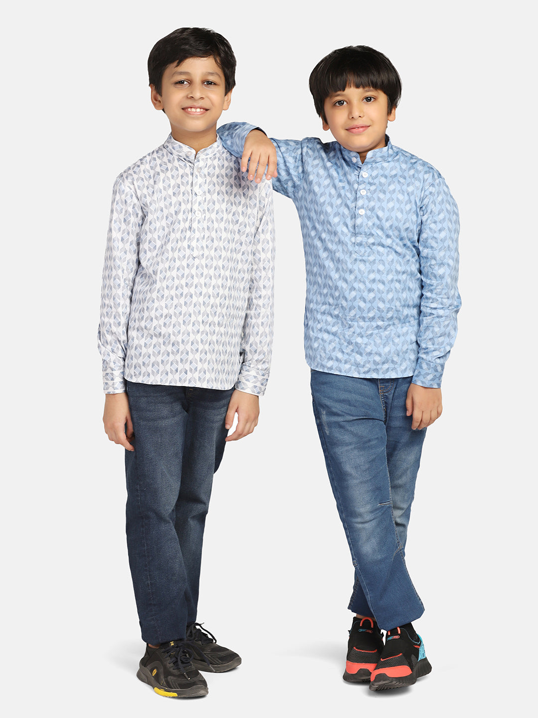 Kids White Printed Shirt Kurta - Tututree