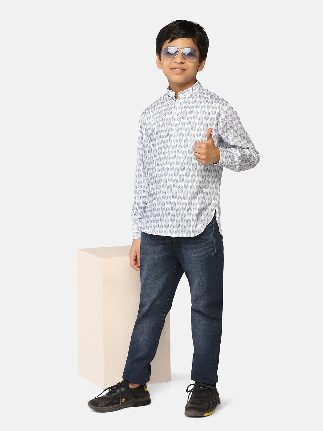 Kids White Printed Shirt Kurta - Tahvo India