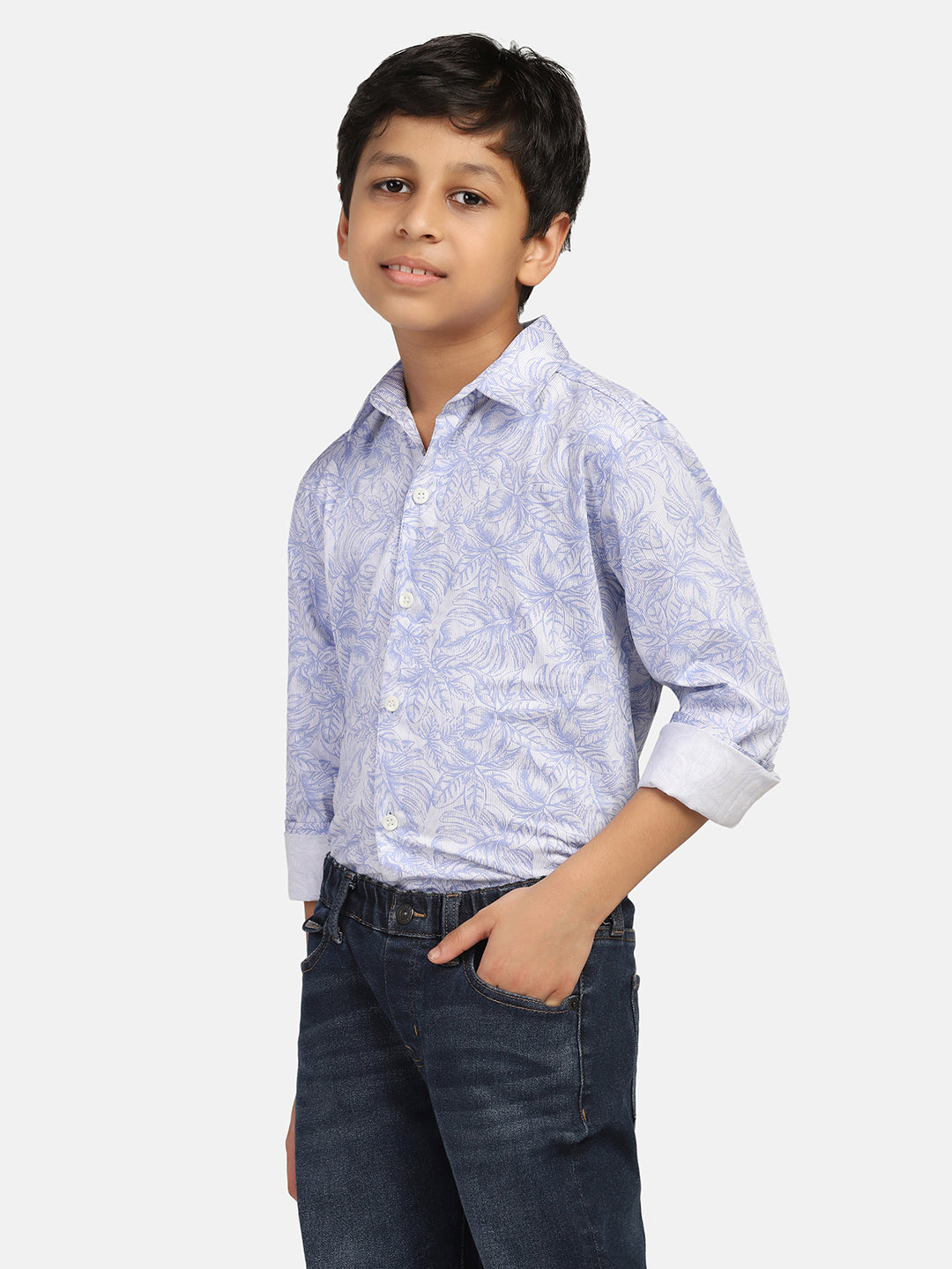 Boys Blue Printed Shirt - Tahvo India