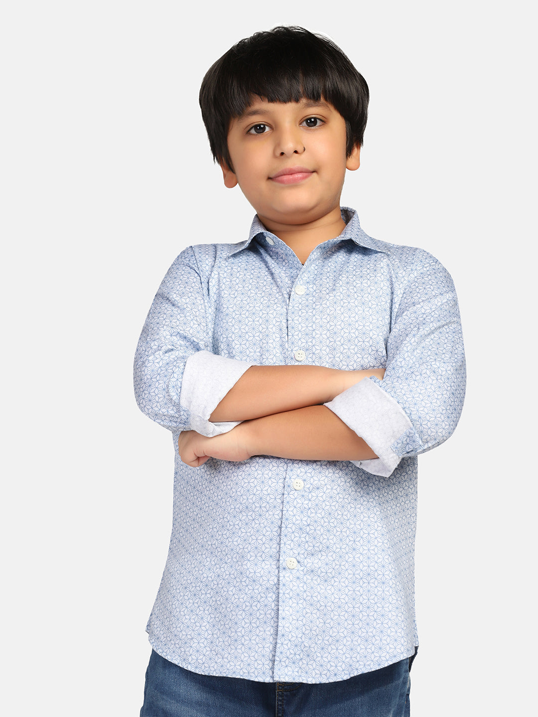 Boys Blue Printed Shirt - Tahvo India