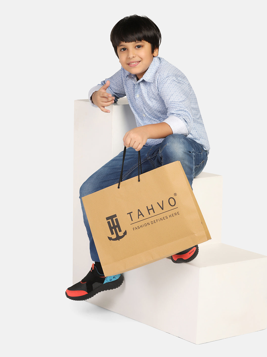 Boys Blue Printed Shirt - Tahvo India