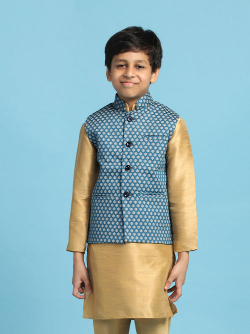 Boys Blue Printed Nehru Jacket - Tututree