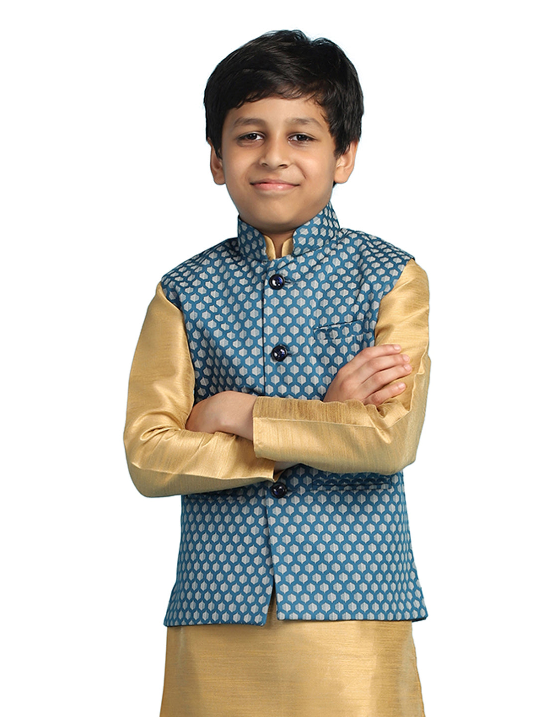 Boys Blue Printed Nehru Jacket - Tahvo India