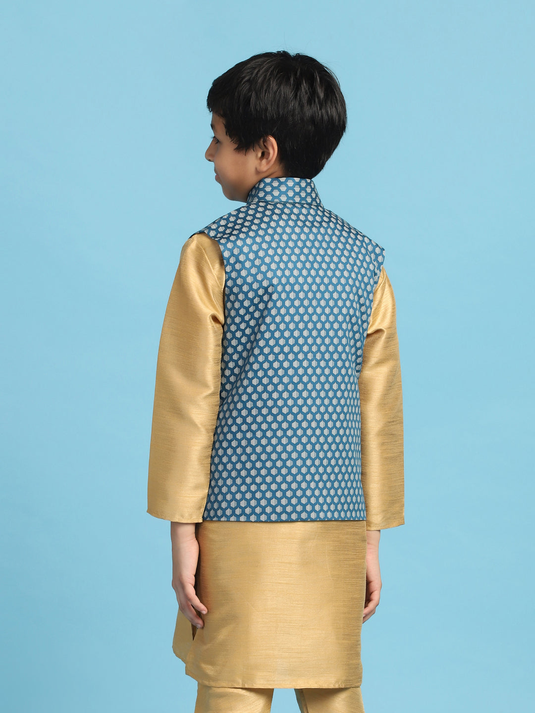 Boys Blue Printed Nehru Jacket - Tahvo India